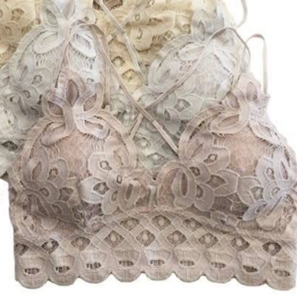 Boho Floral Anemone Violet Gray Soft Lace Bralette - Picture 3 of 4